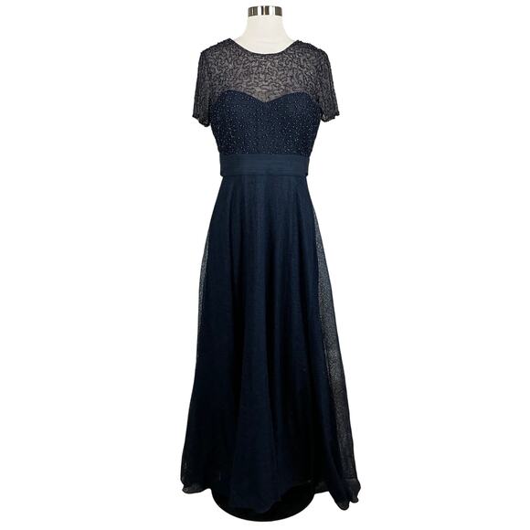 JS Collections Women's Formal Dress Size 4 Blue Beaded Lace Short Sleeve Gown - Picture 1 of 13